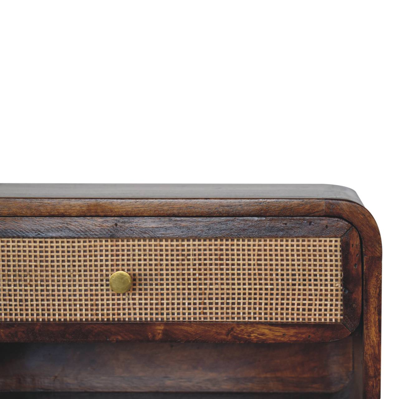 Como Chestnut Wall Mounted Open Woven Bedside Table with Drawer