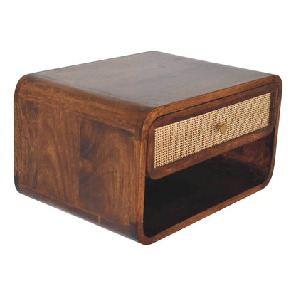 Como Chestnut Wall Mounted Open Woven Bedside Table with Drawer