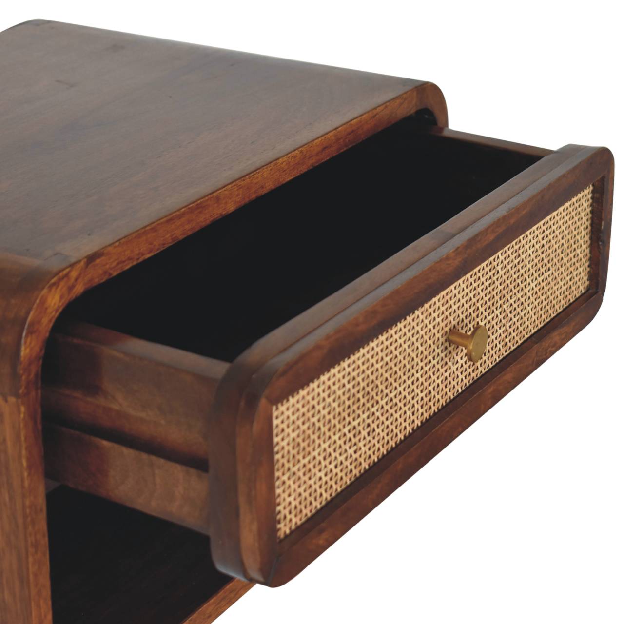 Como Chestnut Wall Mounted Open Woven Bedside Table with Drawer