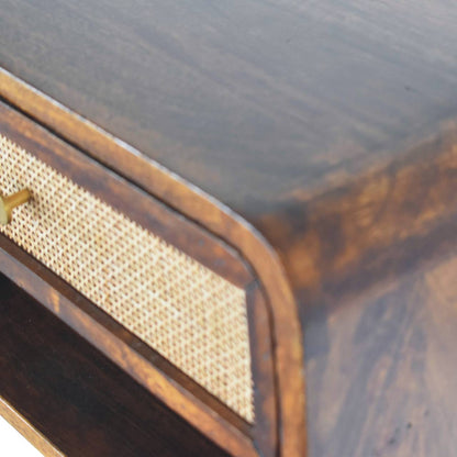 Como Chestnut Wall Mounted Open Woven Bedside Table with Drawer