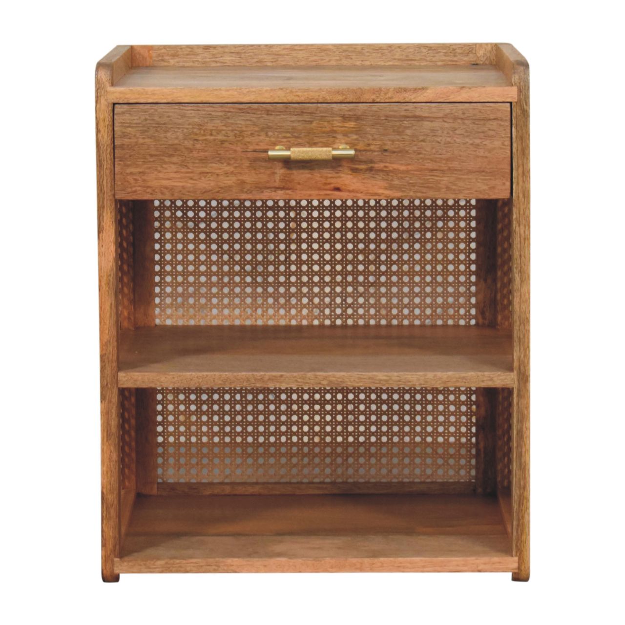Orta Natural Mango Wood T-Bar Bedside Table with Drawer