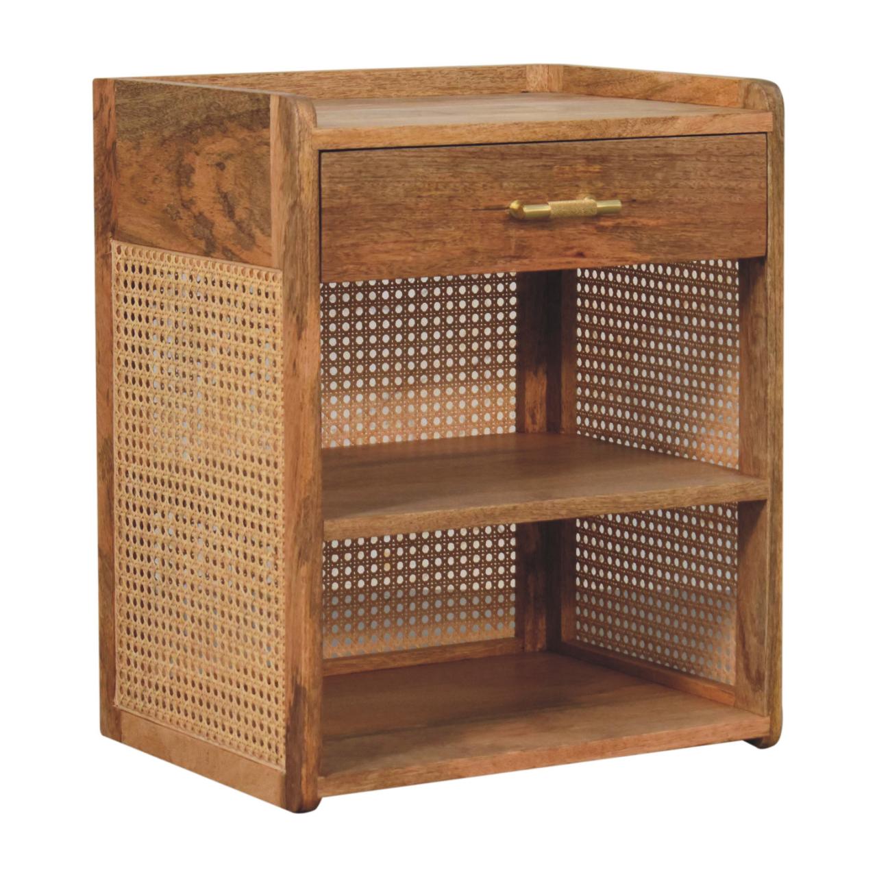 Orta Natural Mango Wood T-Bar Bedside Table with Drawer