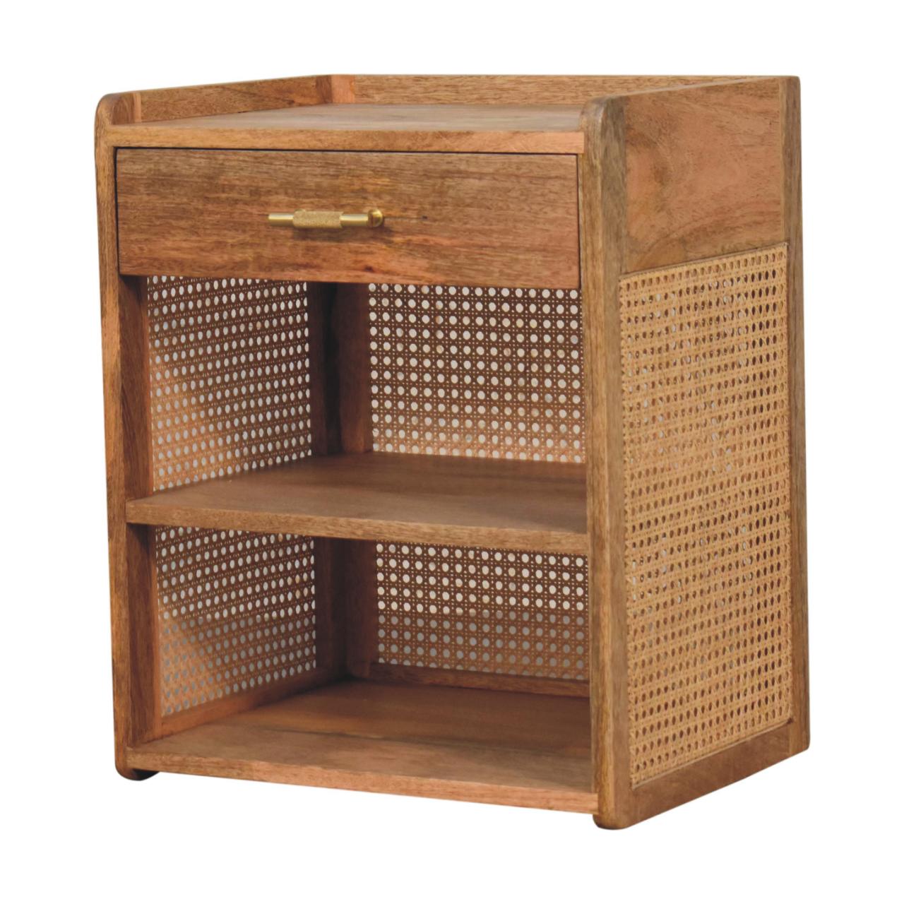 Orta Natural Mango Wood T-Bar Bedside Table with Drawer