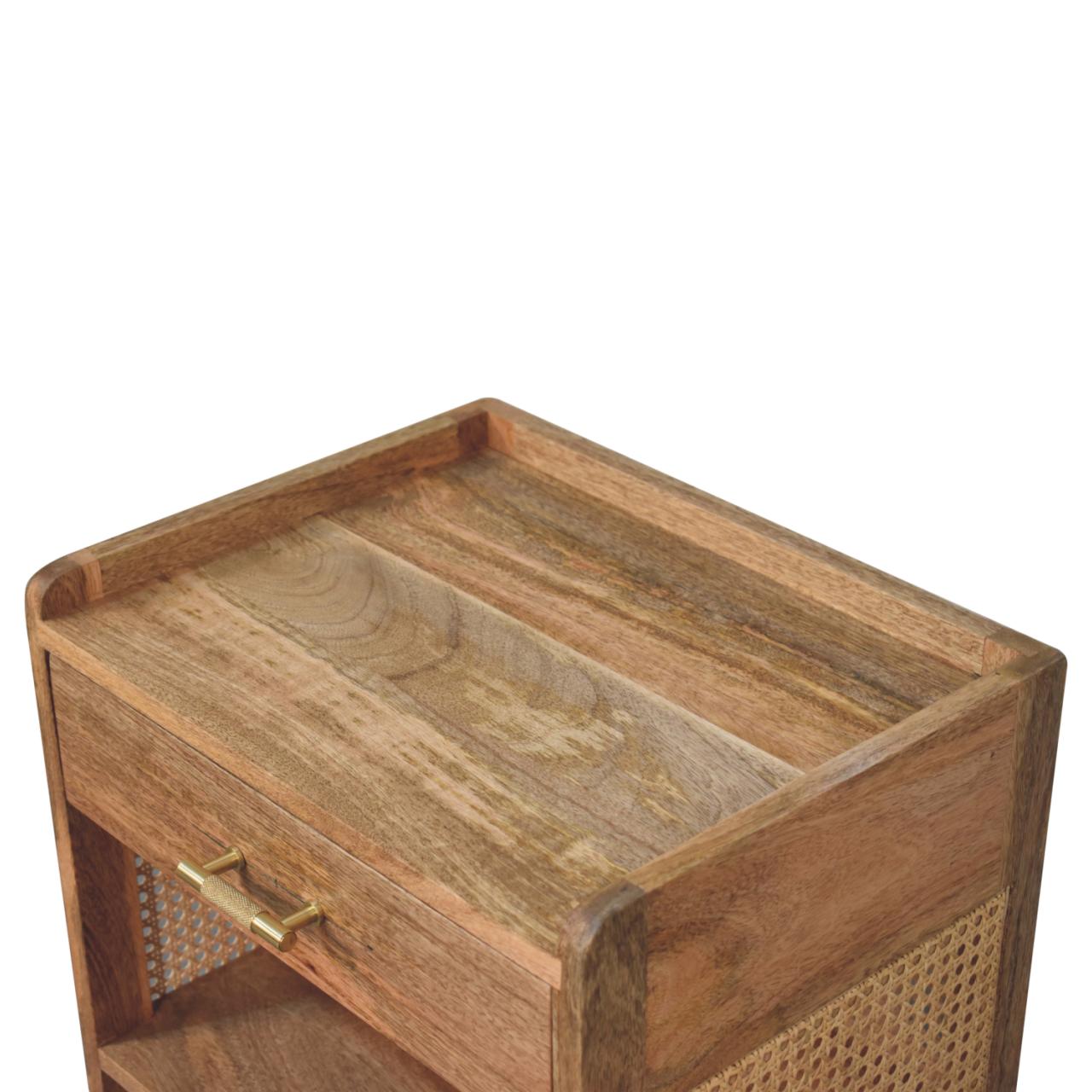 Orta Natural Mango Wood T-Bar Bedside Table with Drawer