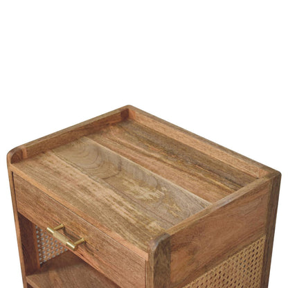 Orta Natural Mango Wood T-Bar Bedside Table with Drawer