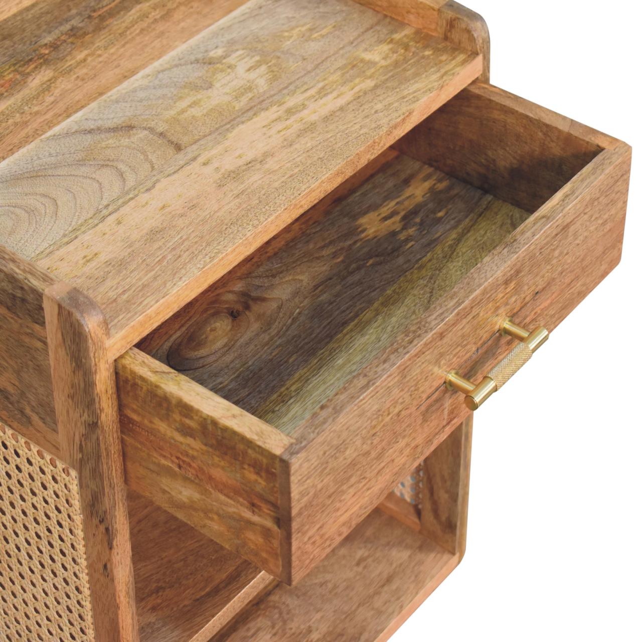 Orta Natural Mango Wood T-Bar Bedside Table with Drawer