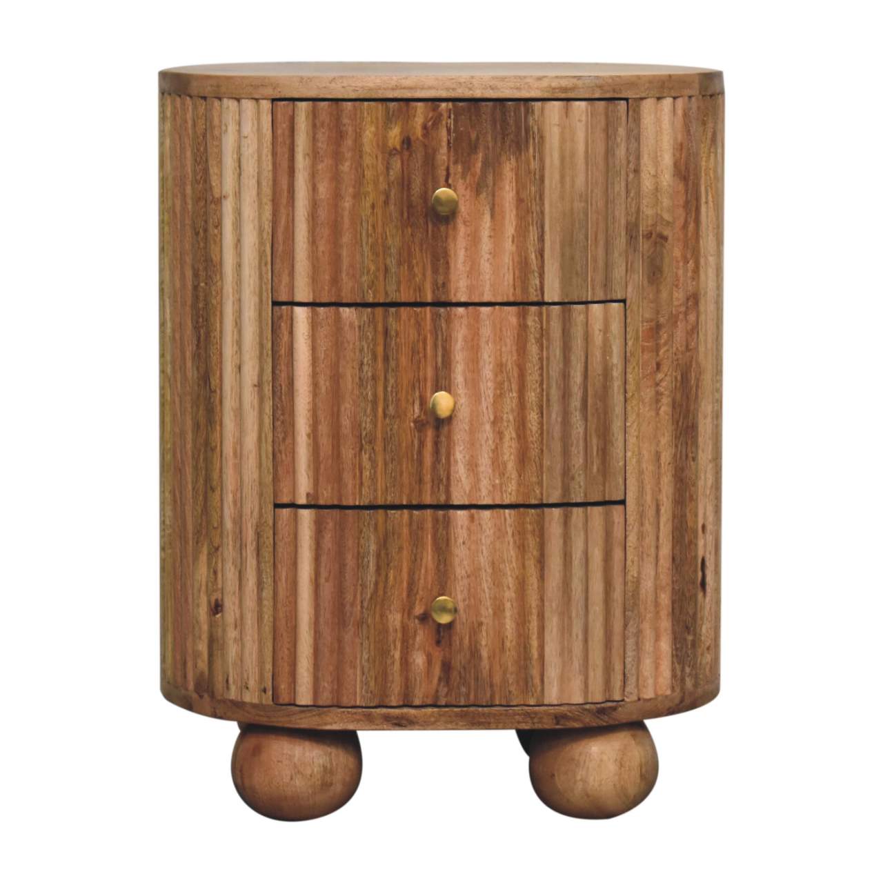 Lecco Natura Mango Wood 3 Drawer Bedside Table