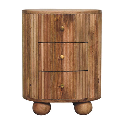 Lecco Natura Mango Wood 3 Drawer Bedside Table