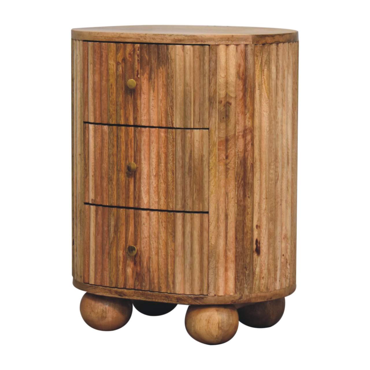 Lecco Natura Mango Wood 3 Drawer Bedside Table