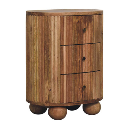 Lecco Natura Mango Wood 3 Drawer Bedside Table