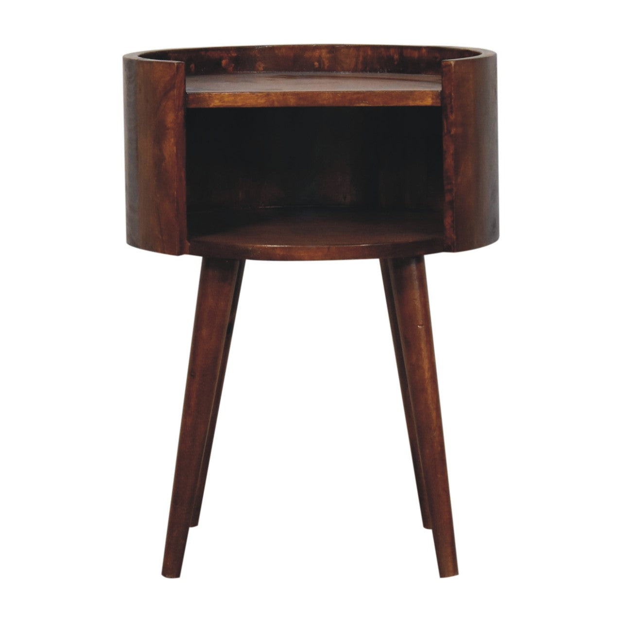 Santorini Chestnut Round Open Slot Bedside