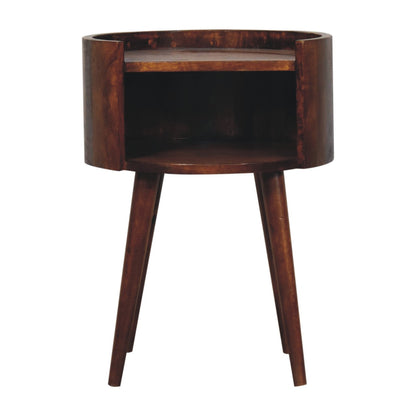 Santorini Chestnut Round Open Slot Bedside