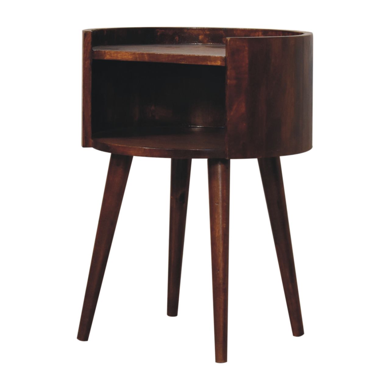 Santorini Chestnut Round Open Slot Bedside