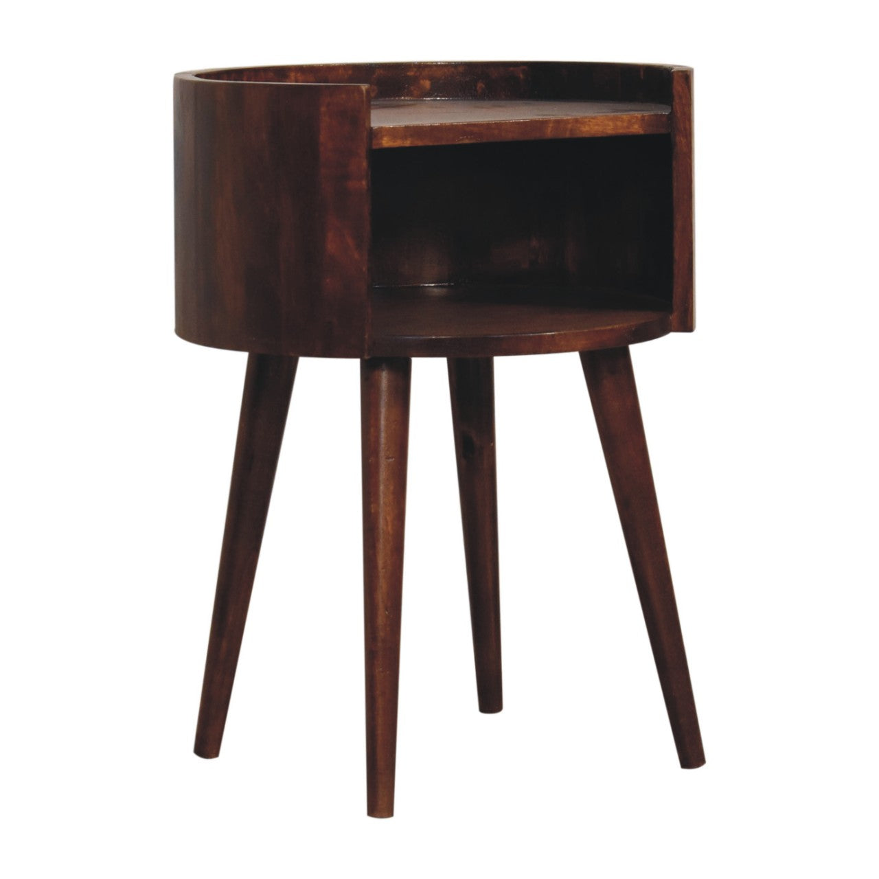 Santorini Chestnut Round Open Slot Bedside