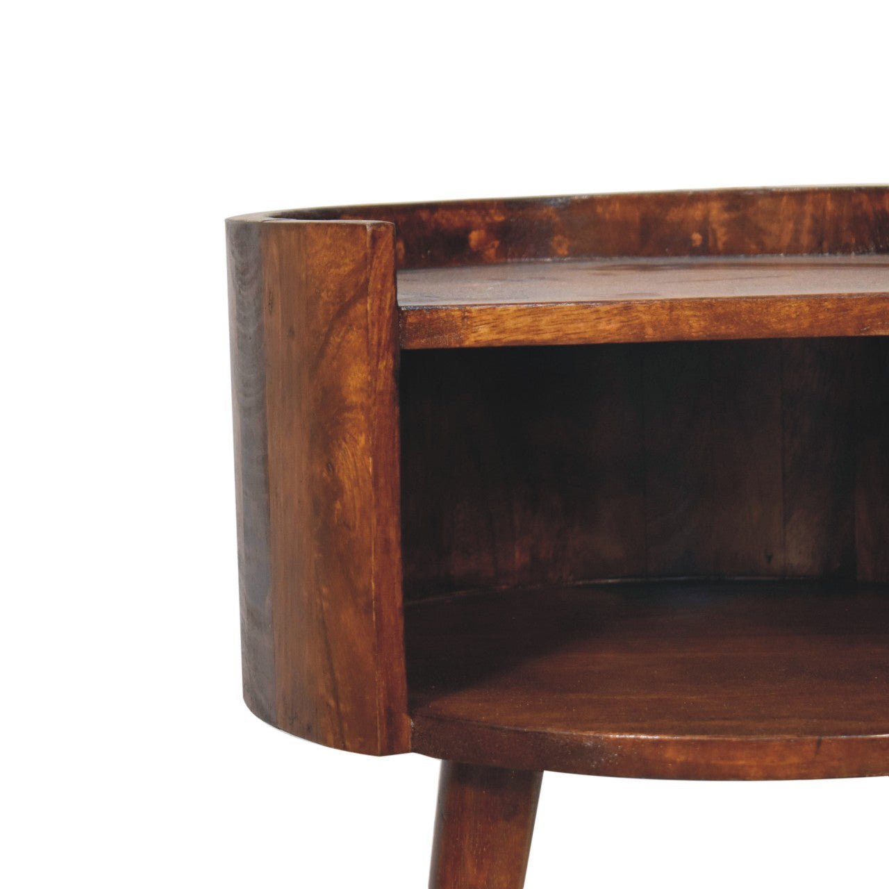 Santorini Chestnut Round Open Slot Bedside