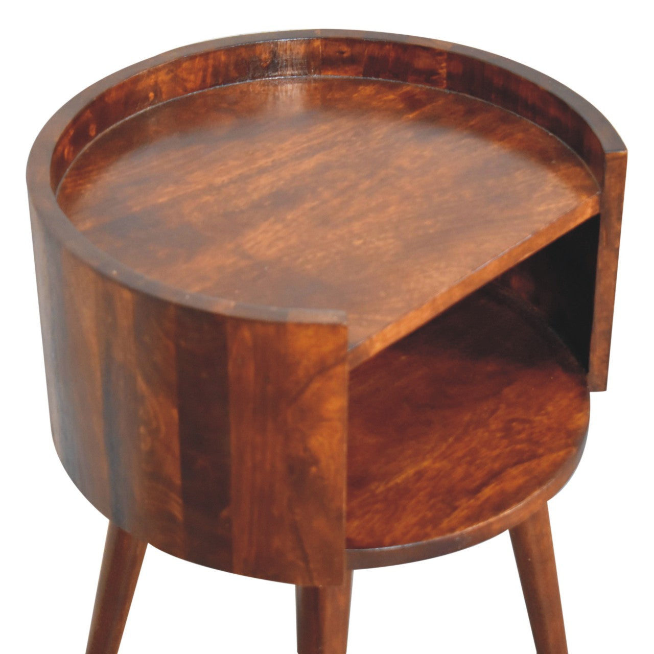 Santorini Chestnut Round Open Slot Bedside