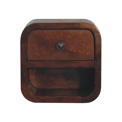 Cagliari Small Mini Curved Chestnut Bedside Table with Open Slot