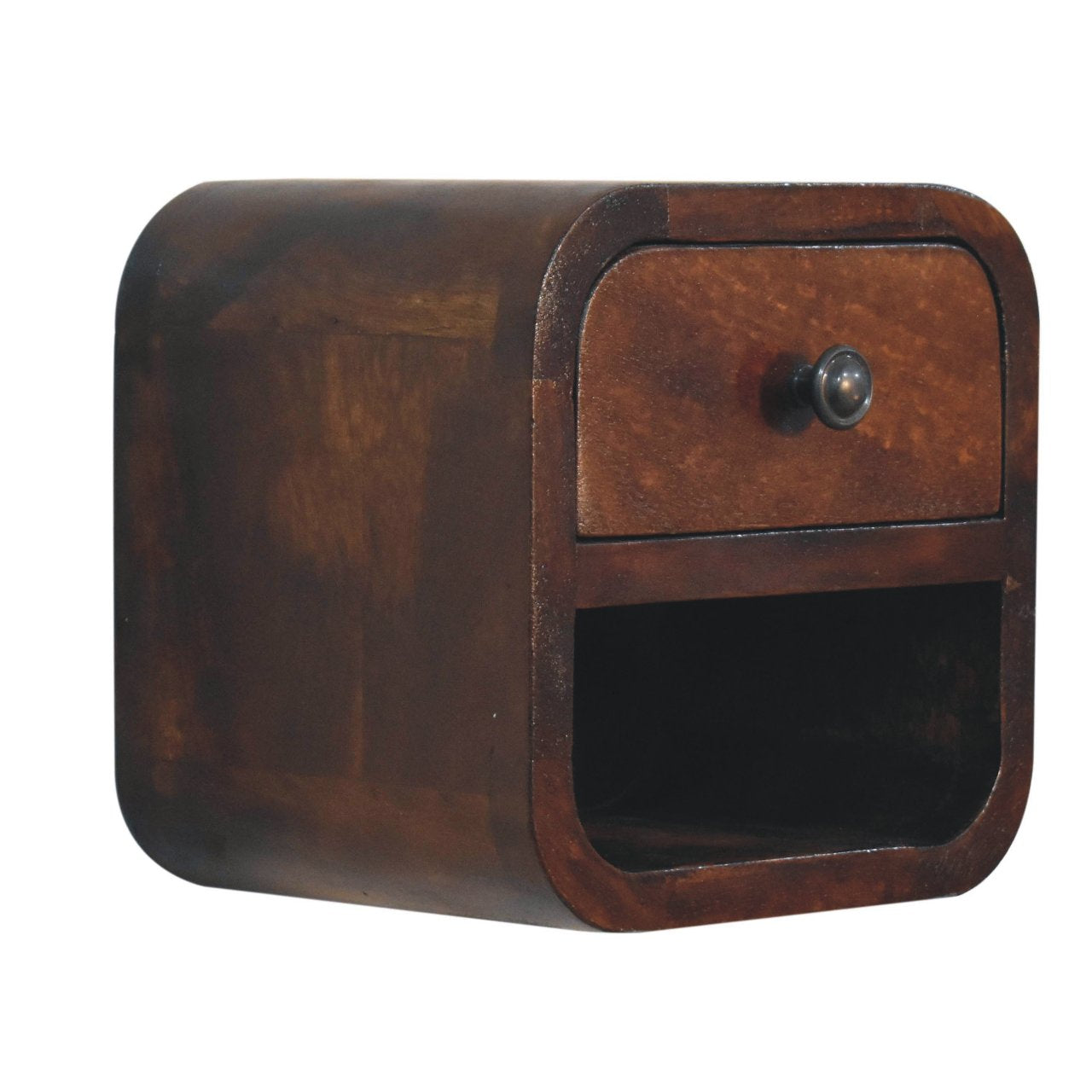 Cagliari Small Mini Curved Chestnut Bedside Table with Open Slot