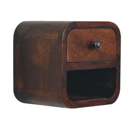 Cagliari Small Mini Curved Chestnut Bedside Table with Open Slot