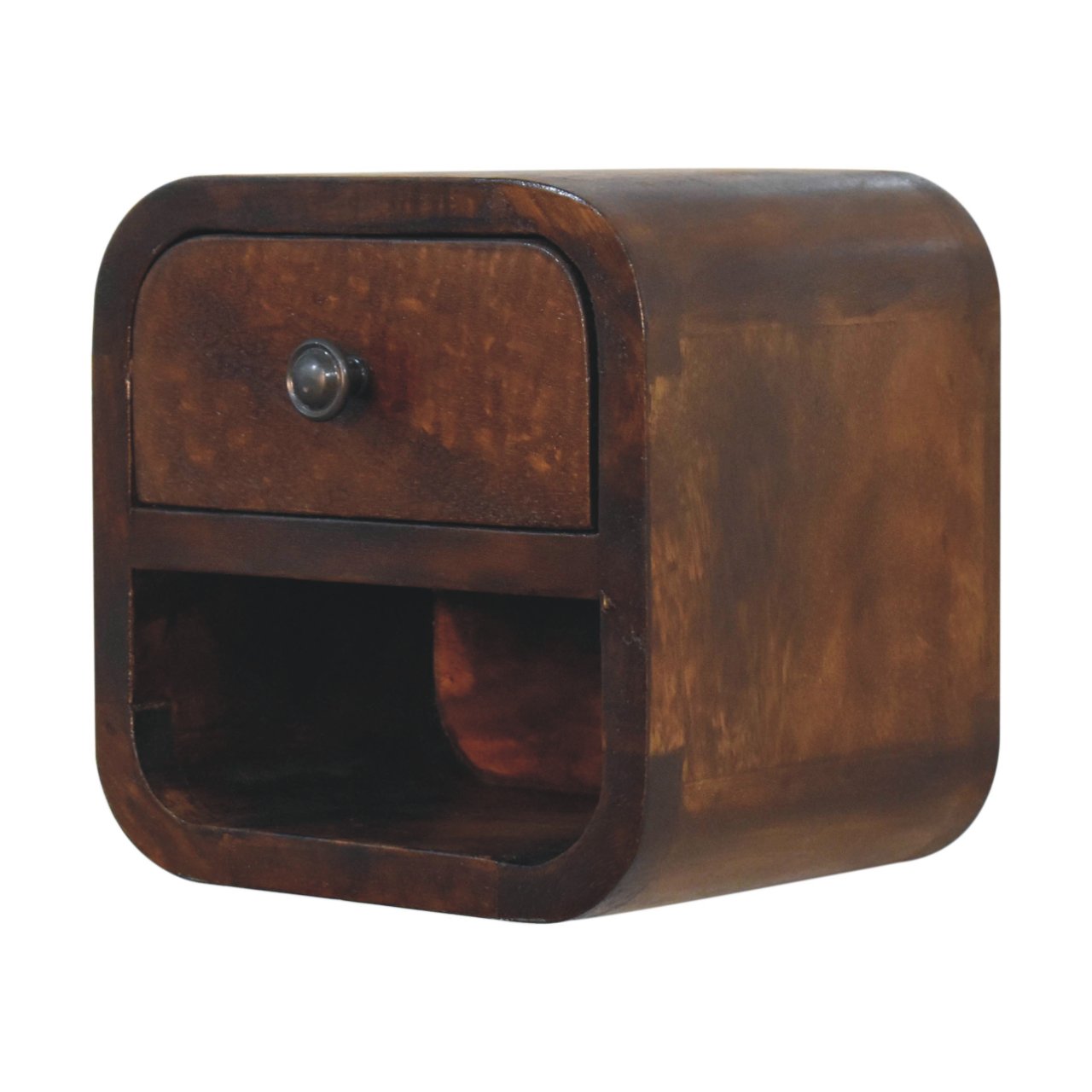 Cagliari Small Mini Curved Chestnut Bedside Table with Open Slot