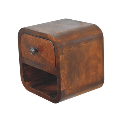 Cagliari Small Mini Curved Chestnut Bedside Table with Open Slot