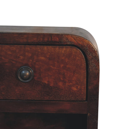 Cagliari Small Mini Curved Chestnut Bedside Table with Open Slot