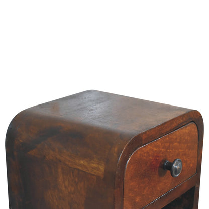 Cagliari Small Mini Curved Chestnut Bedside Table with Open Slot