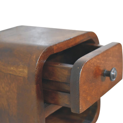 Cagliari Small Mini Curved Chestnut Bedside Table with Open Slot