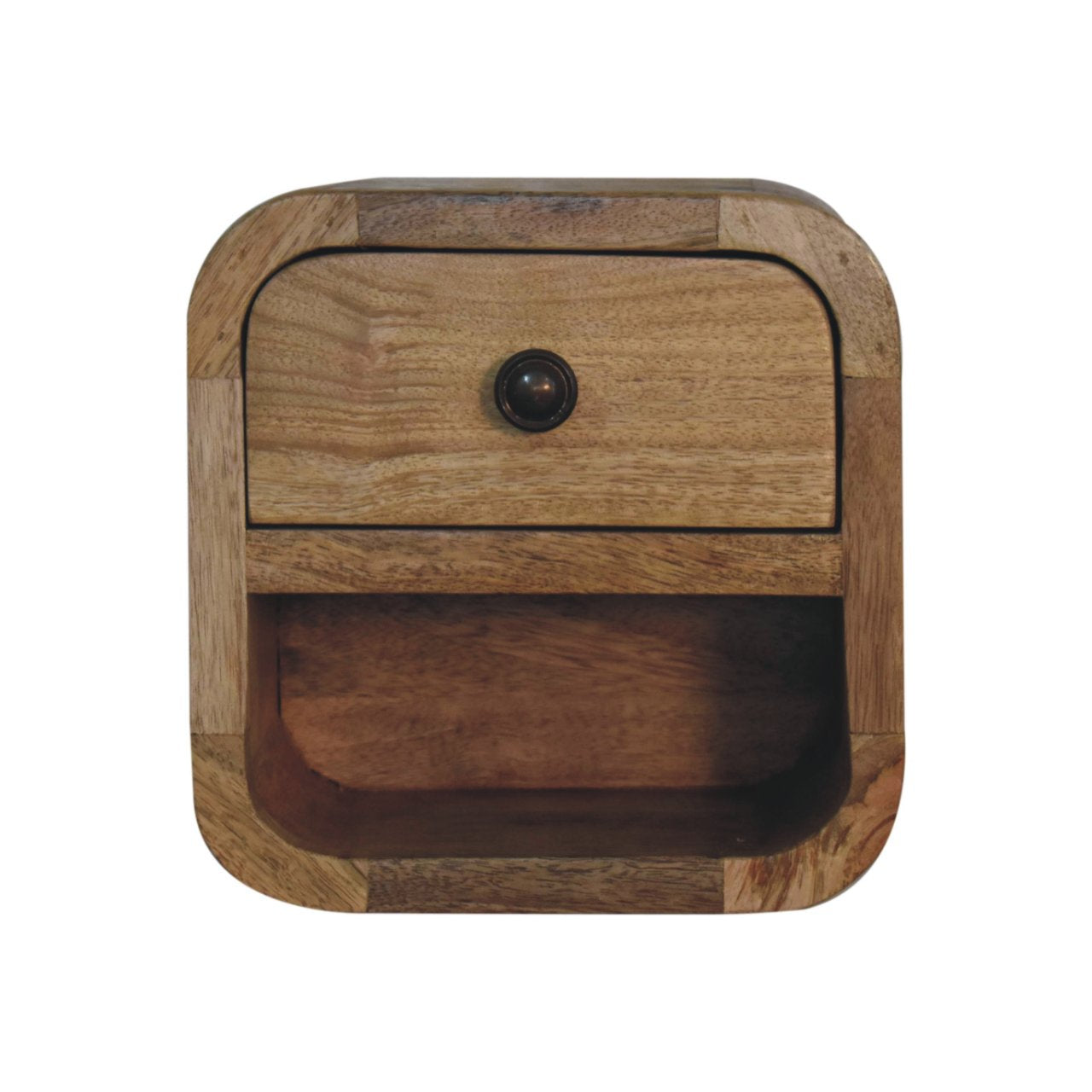 Cagliari Mini Curved Oak Mango Wood Bedside with Shelf