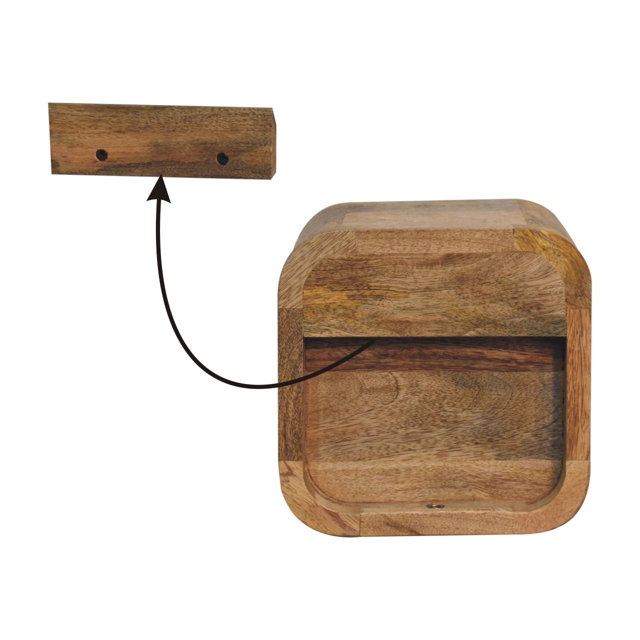 Cagliari Mini Curved Oak Mango Wood Bedside with Shelf