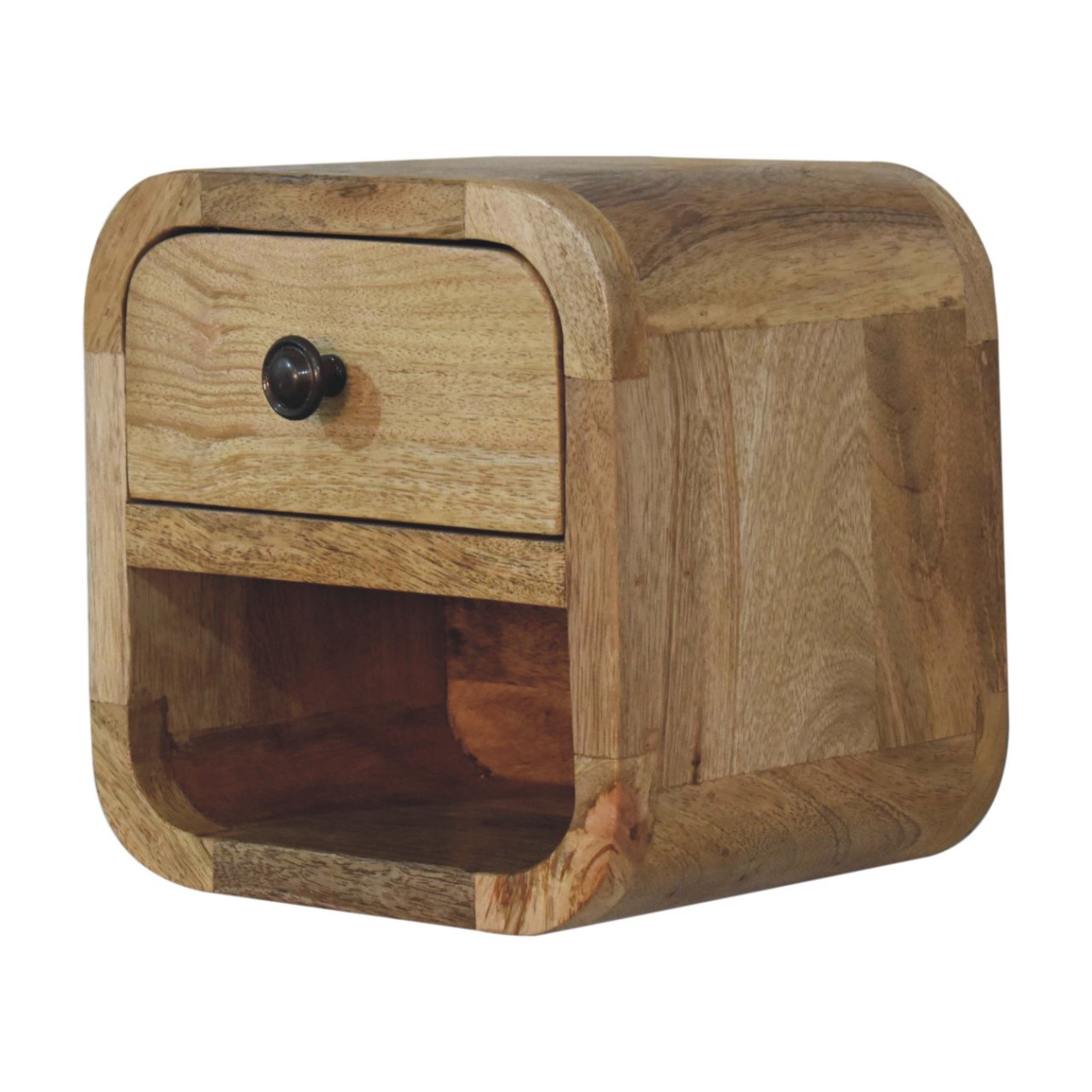Cagliari Mini Curved Oak Mango Wood Bedside with Shelf