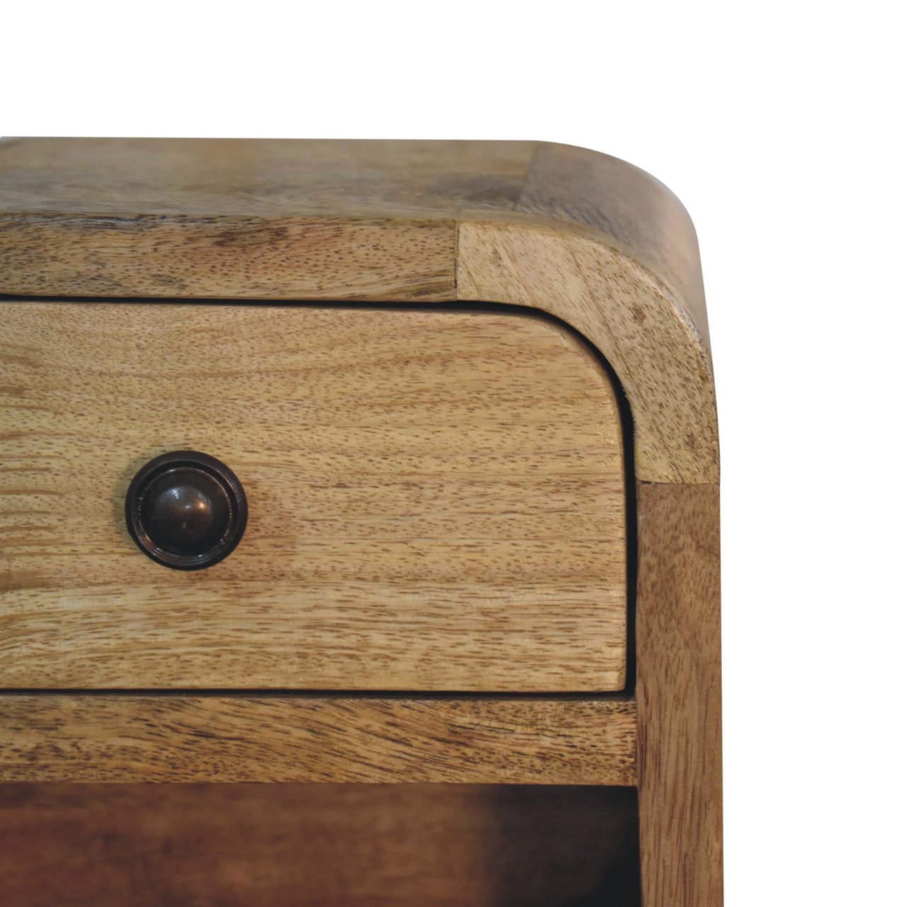 Cagliari Mini Curved Oak Mango Wood Bedside with Shelf