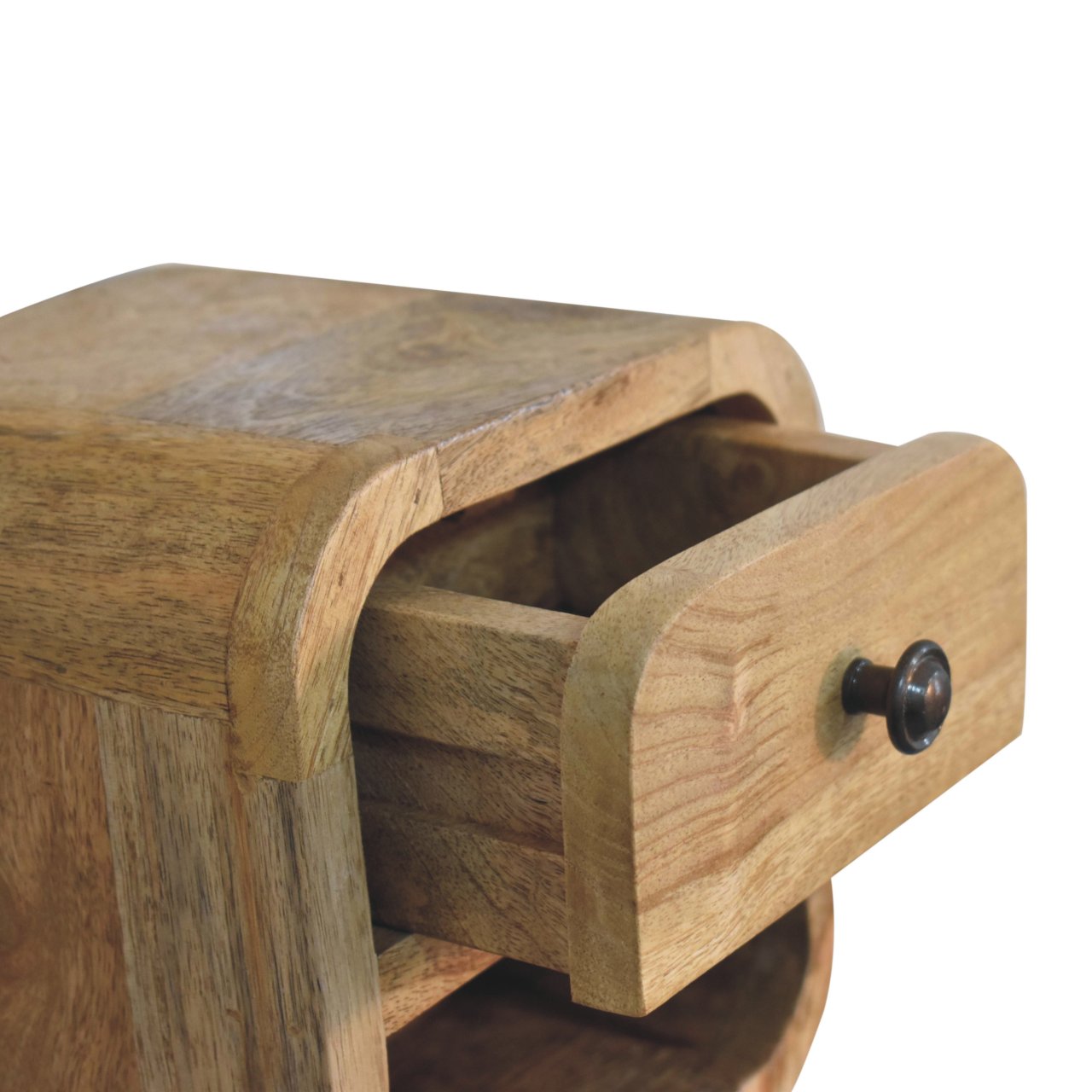 Cagliari Mini Curved Oak Mango Wood Bedside with Shelf