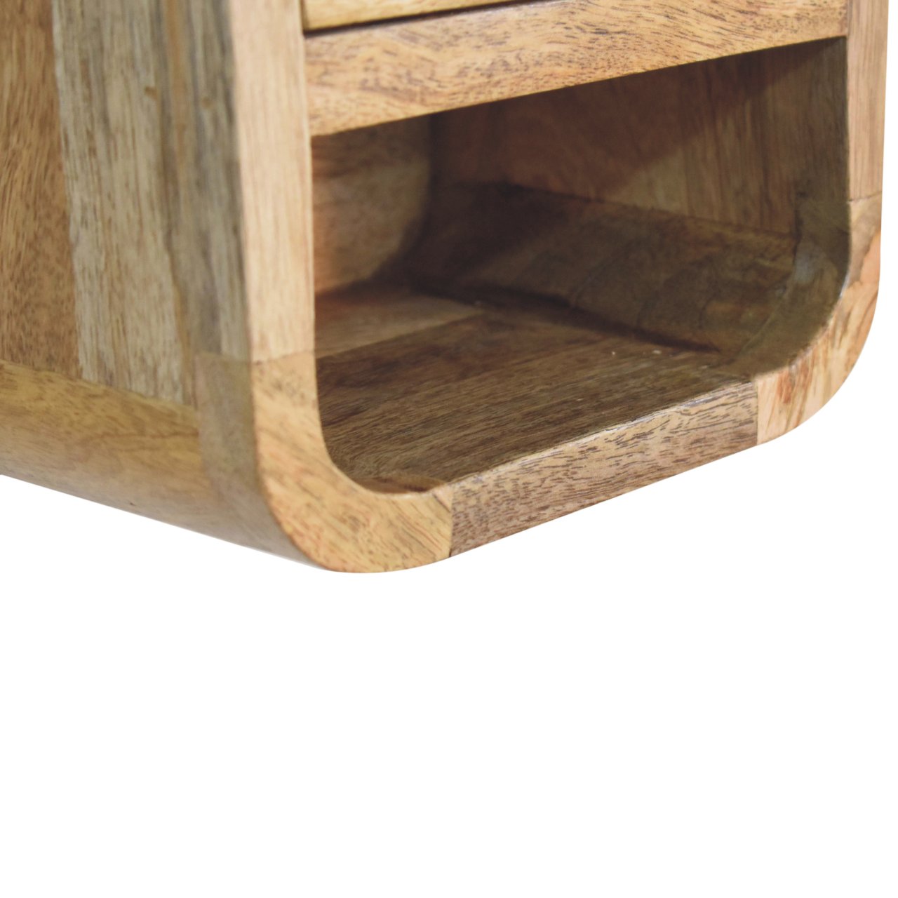 Cagliari Mini Curved Oak Mango Wood Bedside with Shelf