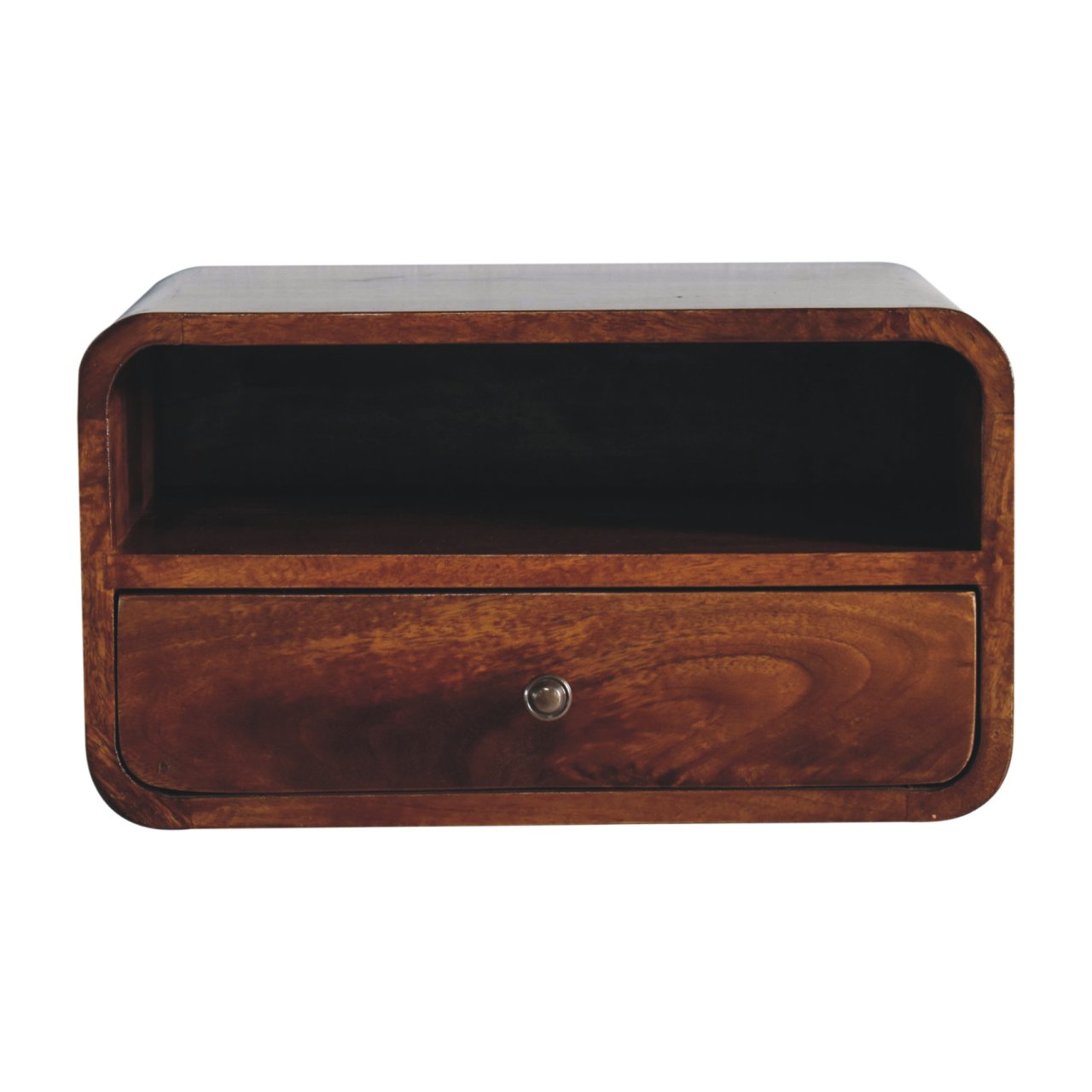 Bologna Large Dark Solid Mango Curve Floating Bedside with Shelf