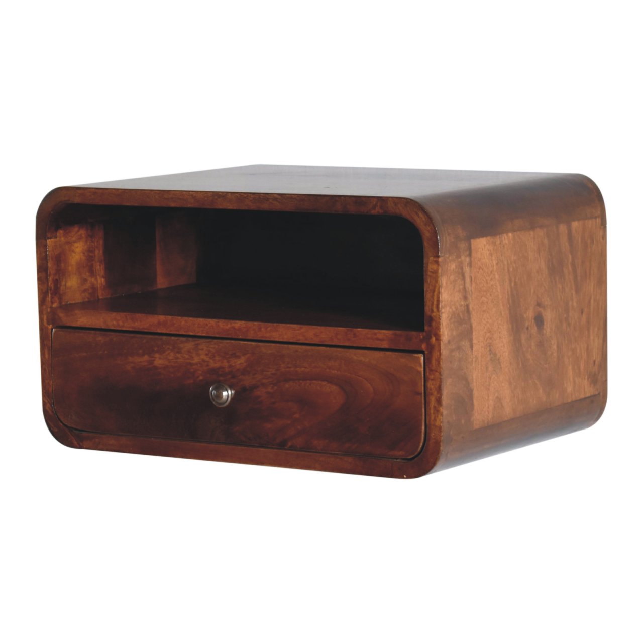 Bologna Large Dark Solid Mango Curve Floating Bedside with Shelf