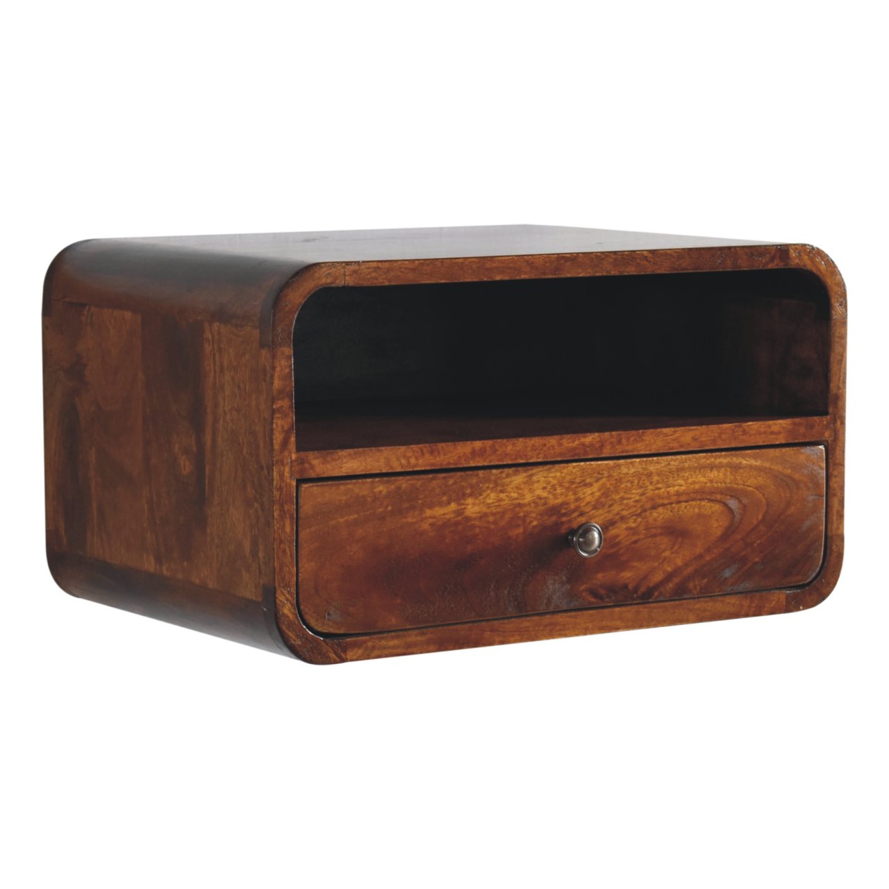 Bologna Large Dark Solid Mango Curve Floating Bedside with Shelf