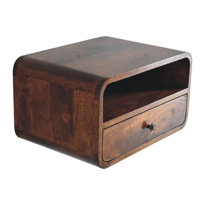 Bologna Large Dark Solid Mango Curve Floating Bedside with Shelf