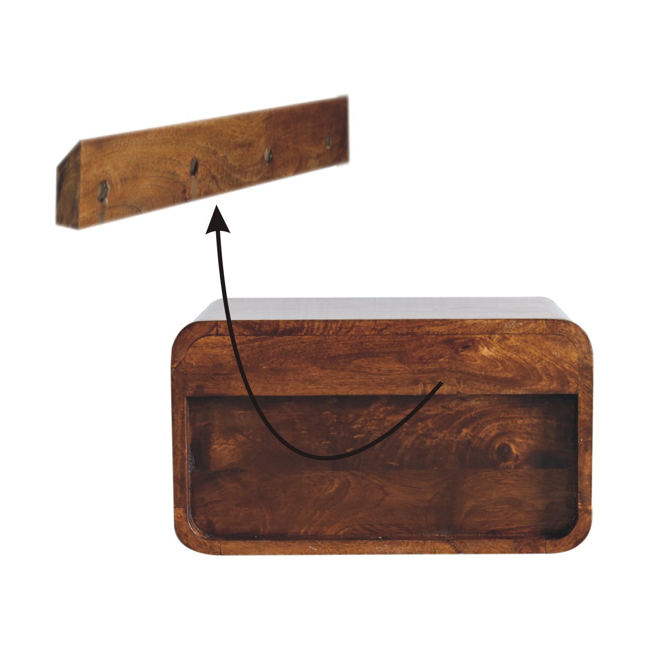 Bologna Large Dark Solid Mango Curve Floating Bedside with Shelf