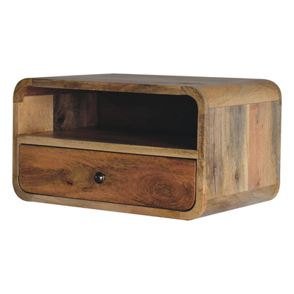 Alghero Large Solid Mango Wood Curve Floating Bedside with Upper Shelf