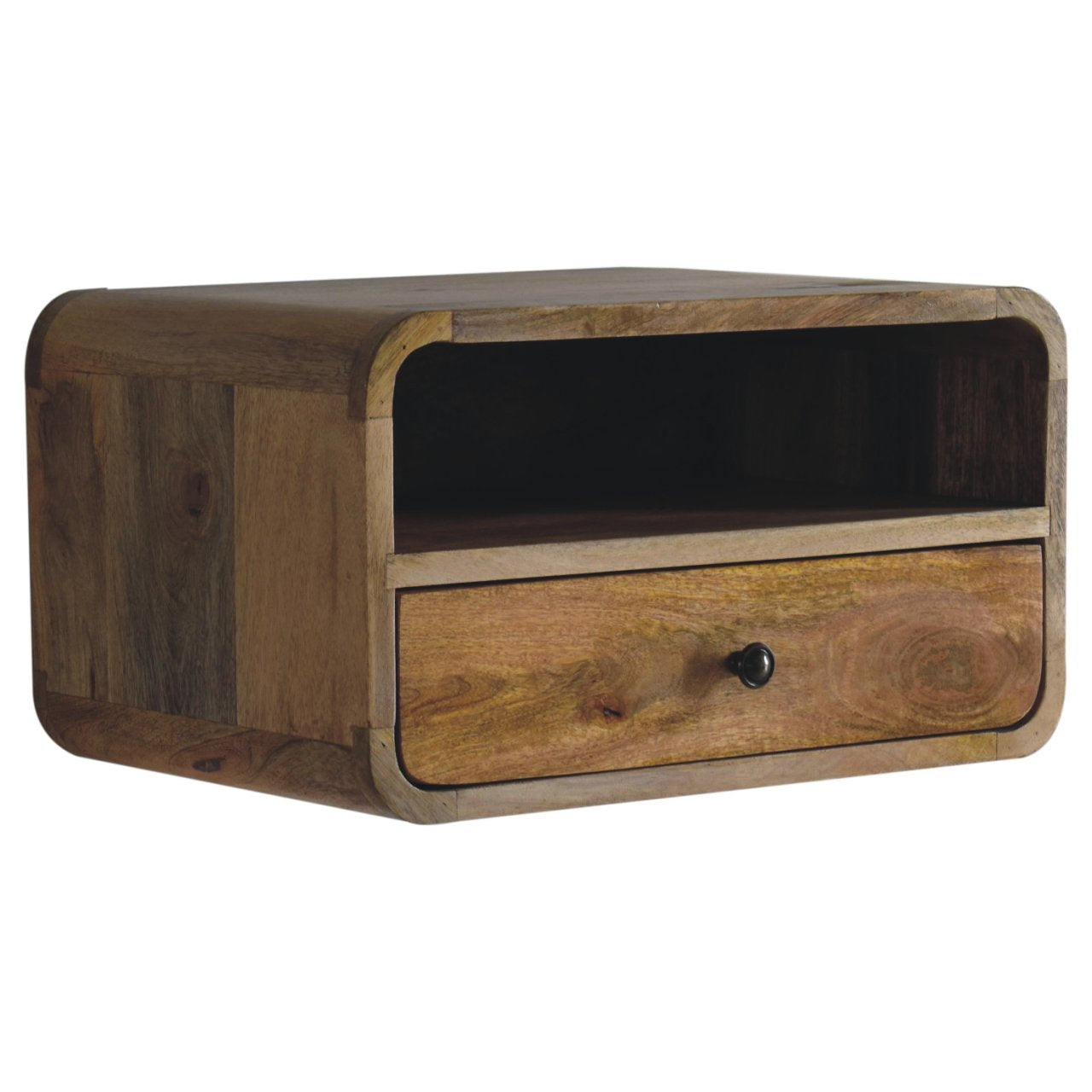 Alghero Large Solid Mango Wood Curve Floating Bedside with Upper Shelf