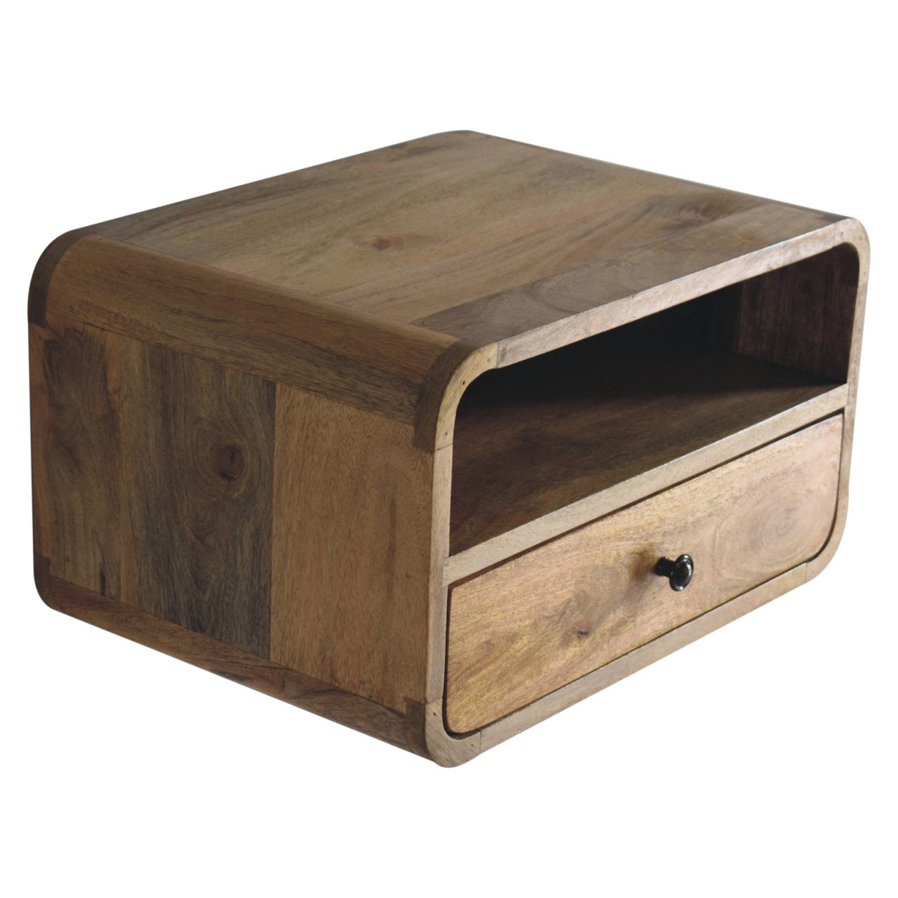 Alghero Large Solid Mango Wood Curve Floating Bedside with Upper Shelf
