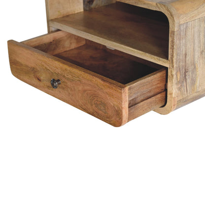 Alghero Large Solid Mango Wood Curve Floating Bedside with Upper Shelf