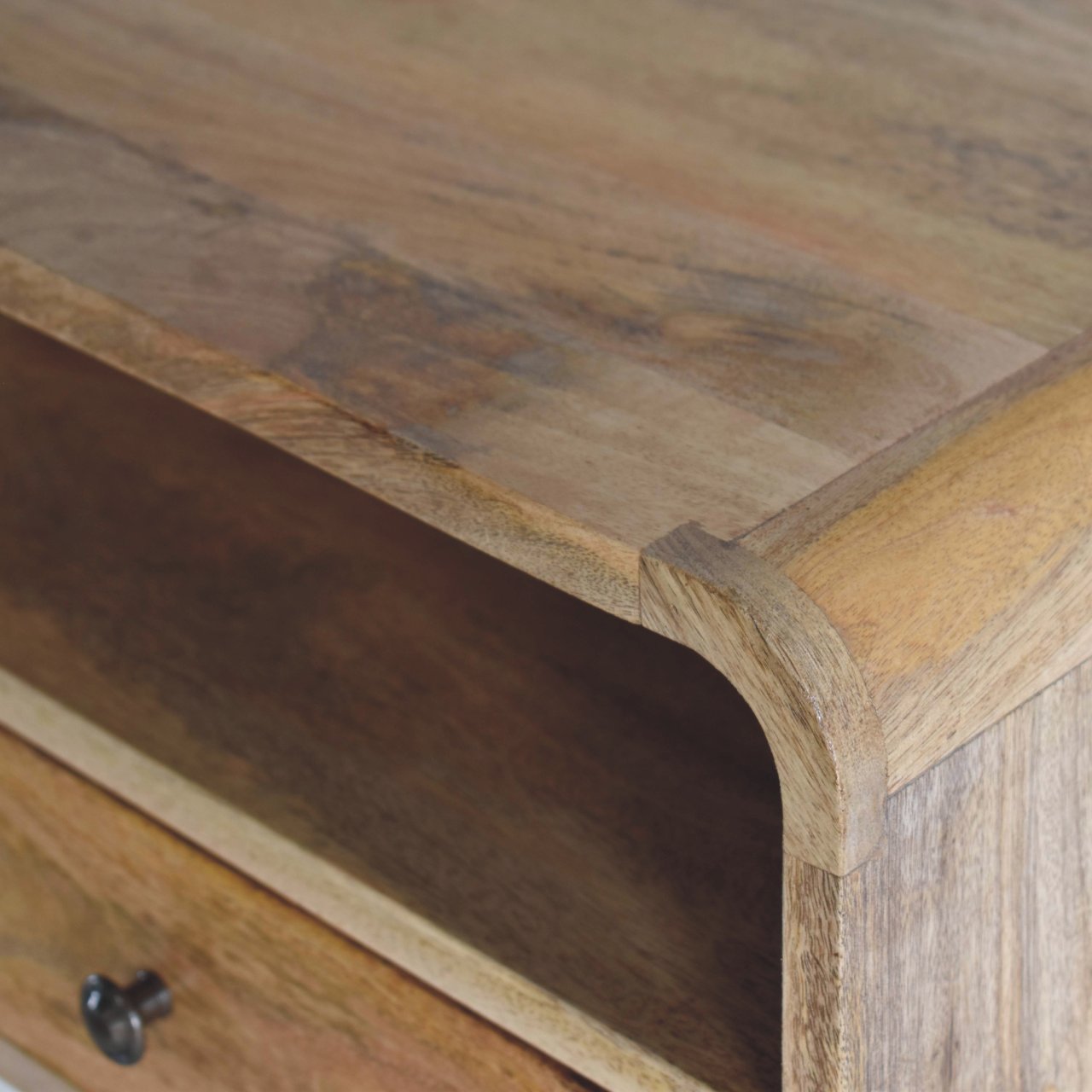 Alghero Large Solid Mango Wood Curve Floating Bedside with Upper Shelf