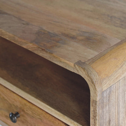 Alghero Large Solid Mango Wood Curve Floating Bedside with Upper Shelf