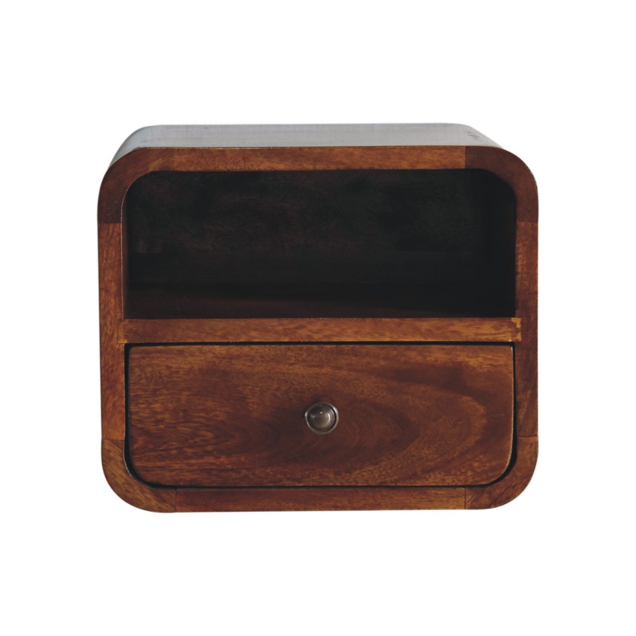 Cagliari Small Wall Mounted Curved Chestnut Bedside with Shelf