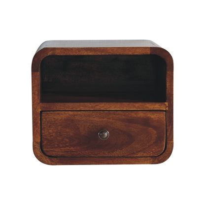 Cagliari Small Wall Mounted Curved Chestnut Bedside with Shelf
