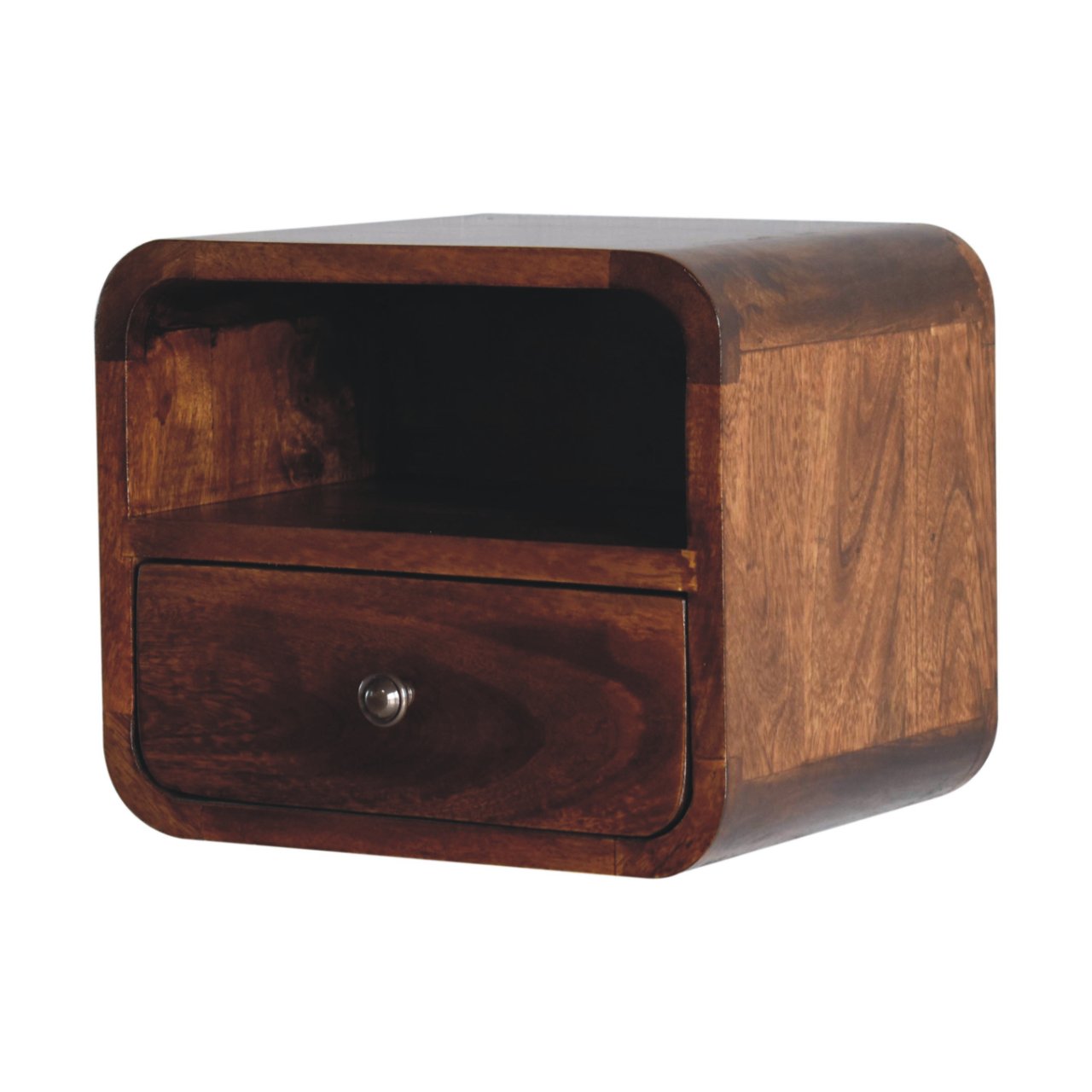 Cagliari Small Wall Mounted Curved Chestnut Bedside with Shelf