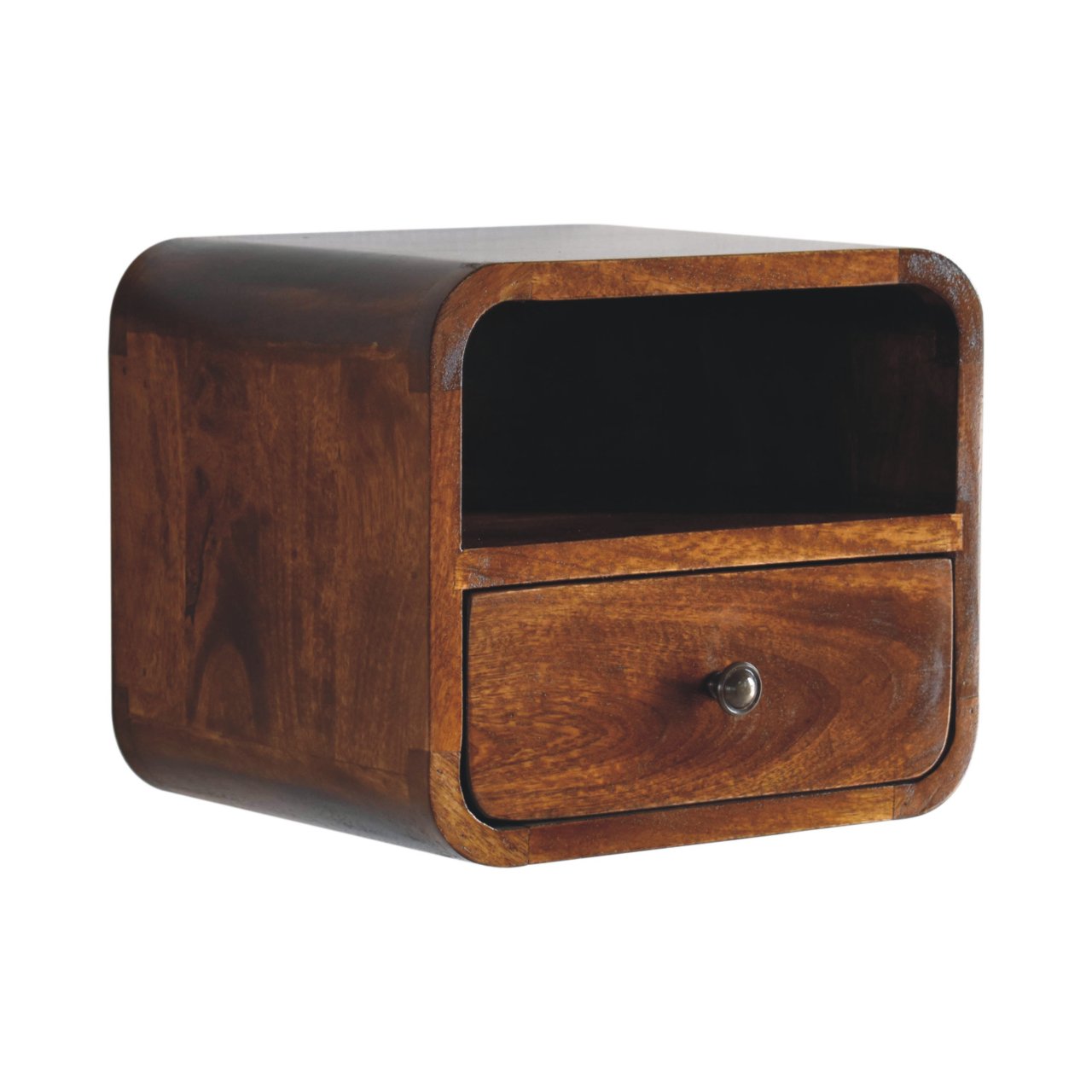 Cagliari Small Wall Mounted Curved Chestnut Bedside with Shelf