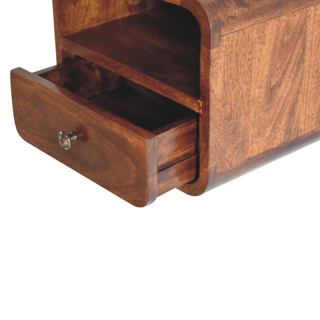 Cagliari Small Wall Mounted Curved Chestnut Bedside with Shelf